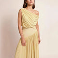 Female Clothing Women's Dress 2025 New Elegant Slant Neck Off-Shoulder Waist Long Solid Color Dresses Elegant Party Dresses 2025