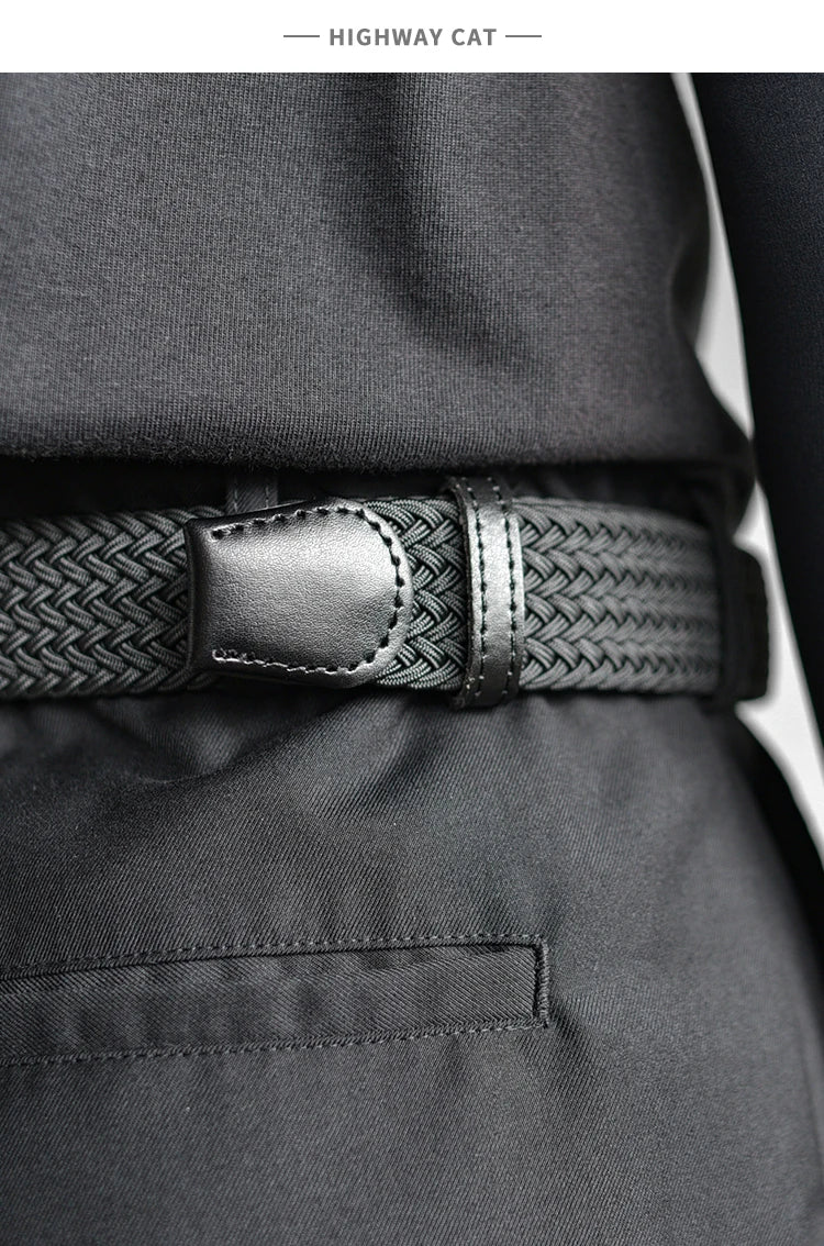 Weaving Belt Men's Fashionable Belt for Young Adults Casual Multifunctional Canvas Pants Belt with Elastic Golf Studs Fabric Lea