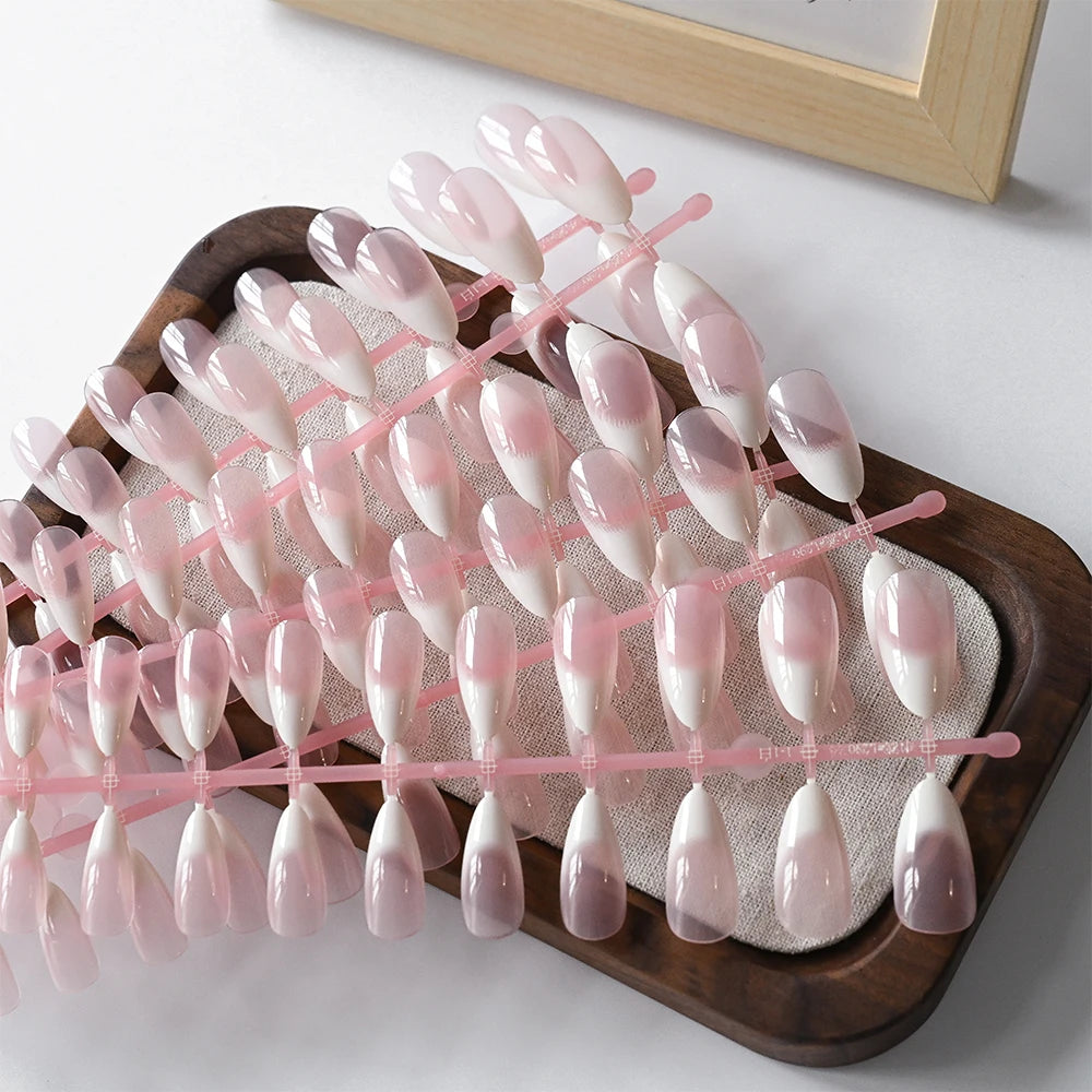 120pcs Nude Pink Gradient Press on Nails Ultra-Tender Almond Gel False nails Simple Full Cover Pink White French Fake Nail Tips#