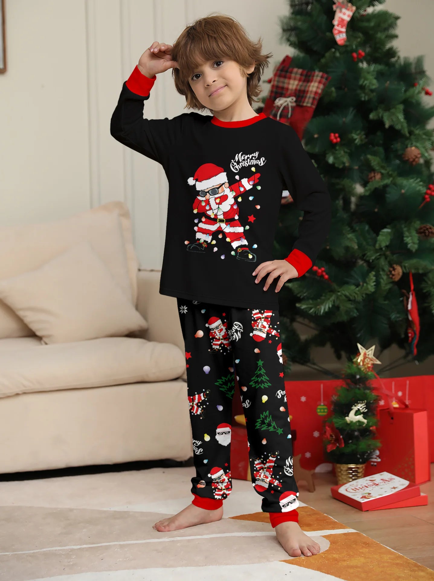 2025 New family-friendly home wear for Christmas holiday photos, including adult and children's pajama sets, Family Pajamas