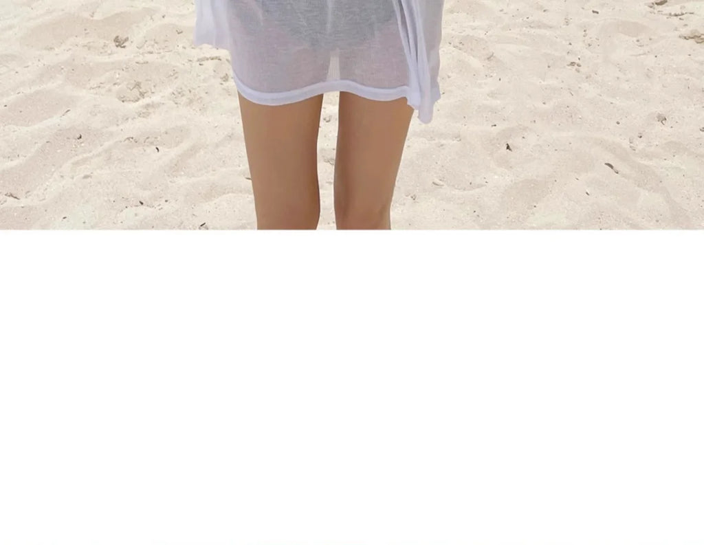Bikini Swimsuit Cover up Women's Loose Thin Outerwear Casual Sle Long Sve One oulder T Top for Beach Vaion