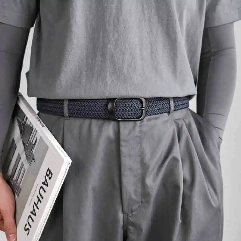 Weaving Belt Men's Fashionable Belt for Young Adults Casual Multifunctional Canvas Pants Belt with Elastic Golf Studs Fabric Lea