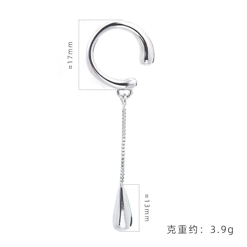 C-shaped Stainless Steel Teardrop Tassel Ear Cuff Clip Earrings for Women 1piece, No Piercings, Ear Cartilage Clips
