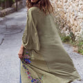 Embroidery Kaftan Beach Tunic Beach Cover up Saida de Praia Swimsuit Women Bikini cover up Pareo Sarong Beachwear Q882