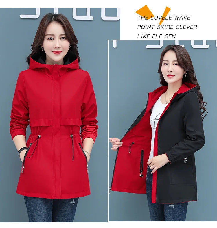 Spring Autumn Jacket Women's Loose Coat 2025 New Double-sided Wear Trench Coat Mid-length Windbreaker 5XL Women's Top
