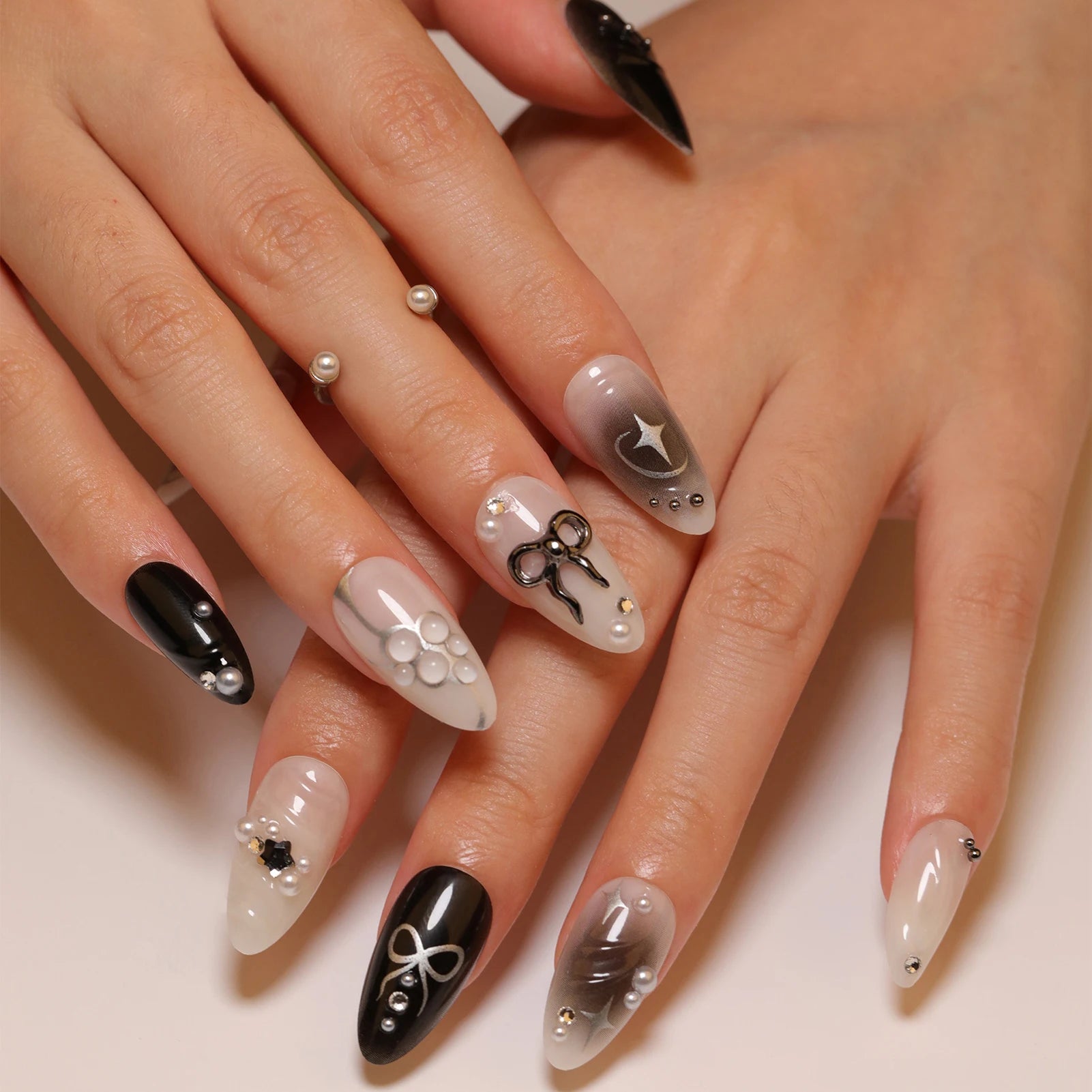 Gradient Black Fake Nails Long Ballerina Nails Press on Simple Full Cover False Nails Tips for Women Girls DIY Manicure 24Pcs