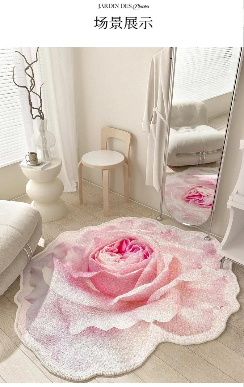 French Style Living Room Decoration Flower Carpet Light Luxury Mirror Floor Mat Girly Rugs for Bedroom Home Irregular Shape Rug