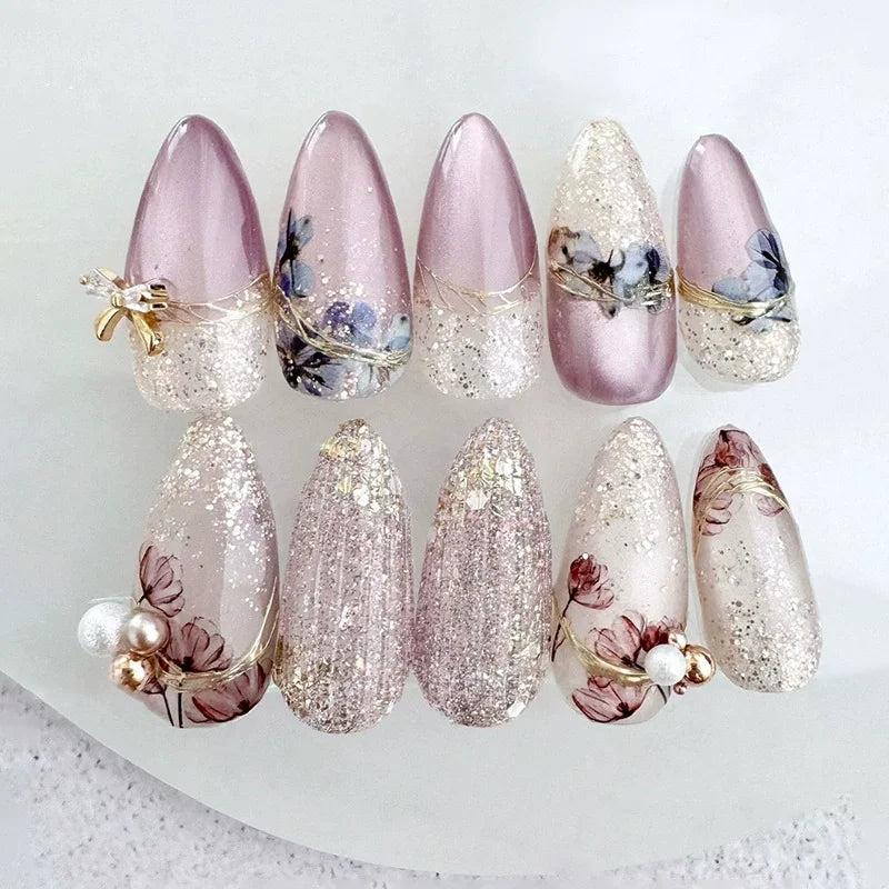 Autumn Matte Press-On Nails | 24pcs Rose Leaf Almond | Full Cover Acrylic Nail Tips with Glue