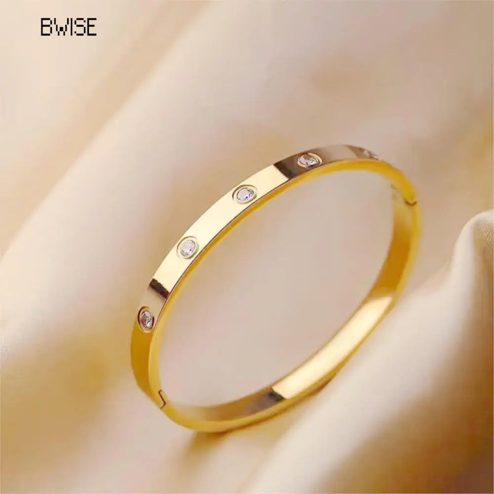 New Design Zircon inlaid Bracelets & Bangles For Women Gold Silver Color Stainless Steel Waterproof Luxury Brand Jewelry Gifts