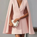 Women's suit dress for autumn office wear, double-breasted cape-like cloak, solid color V-neck suit jacket