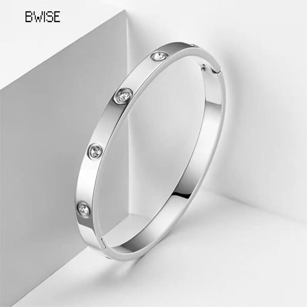 New Design Zircon inlaid Bracelets & Bangles For Women Gold Silver Color Stainless Steel Waterproof Luxury Brand Jewelry Gifts