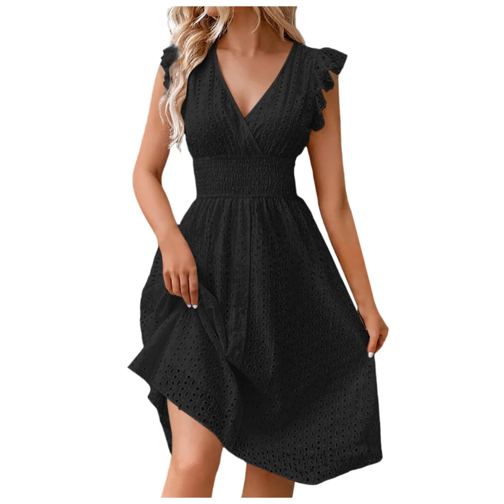 Women's Sexy V-Neck Flare Mini Dress – Summer Vacation Outfit