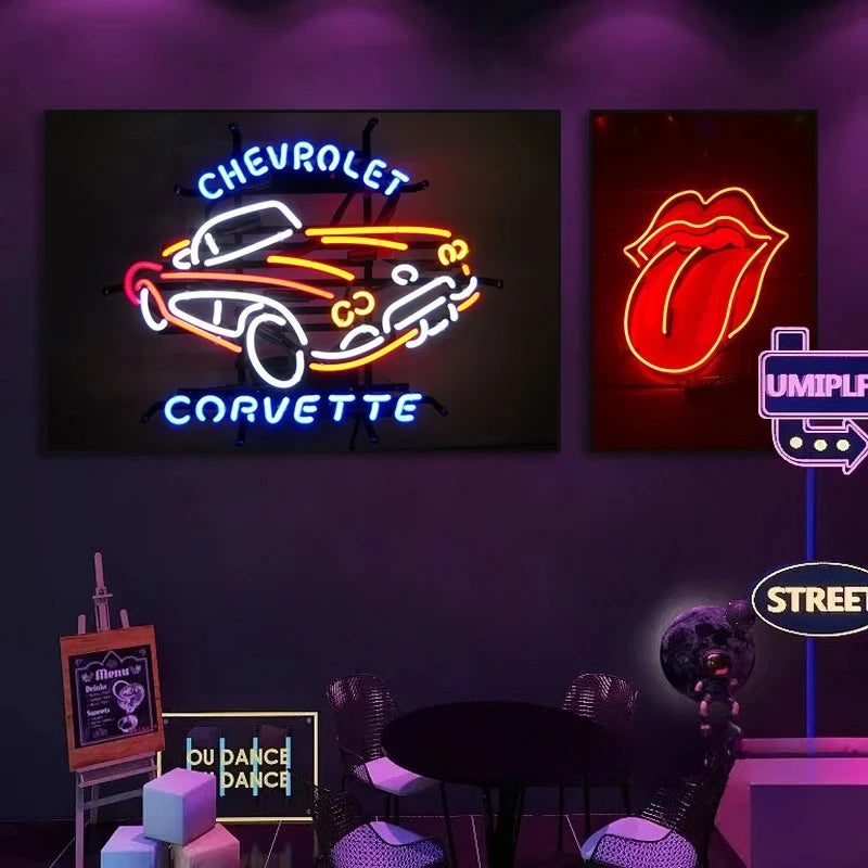 Bar decoration painting Cyberpunk Internet cafe wall LED light hanging painting E-sports room KTV atmosphere Neon light mural