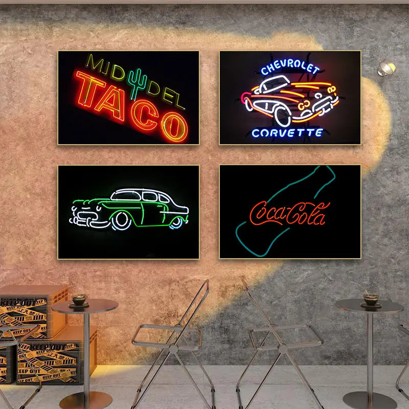 Bar decoration painting Cyberpunk Internet cafe wall LED light hanging painting E-sports room KTV atmosphere Neon light mural