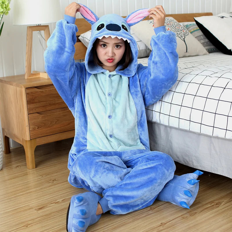 Lilo & Stitch Anime Cosplay Costumes Women Men Cartoon Jumpsuit Adults Cute Hooded Pajamas Onesies For Halloween Christmas Party