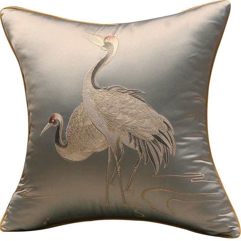 Chinese Style Crane Hugging Pillowcase Living Room Sofa Decoration Embroidered Cushion Cover Home Decor Luxury Pillow Covers