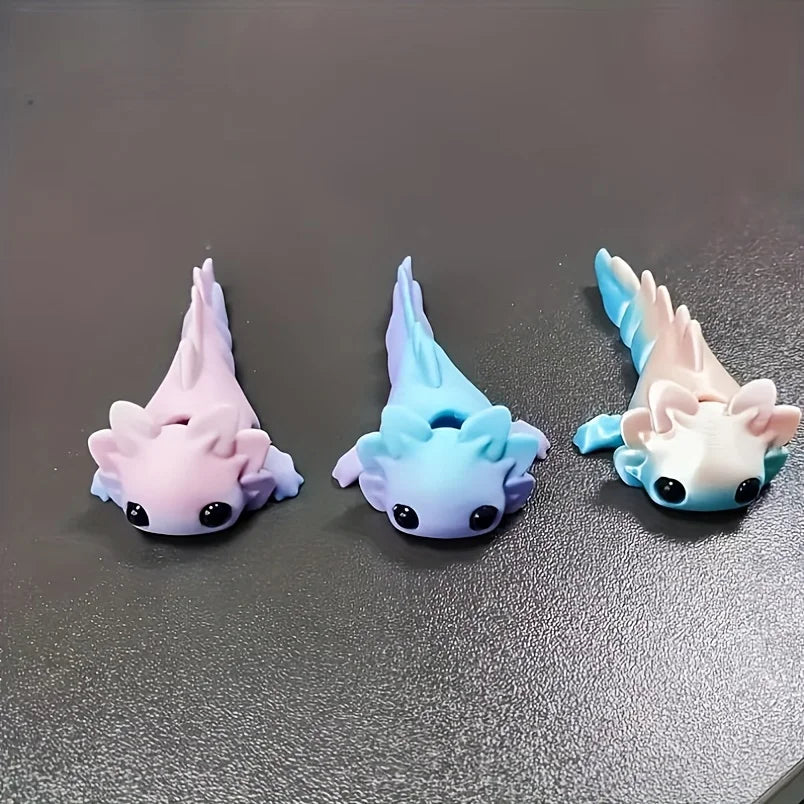 2-Pack of 3D Printed Small Animals in Random Colors, Cute Axolotls with Movable Joints, Adorable Water Tiger Fish Figurines with Happy Expressions, Perfect for Holiday Gifts and Desktop Decorations, Great Holiday Gifts