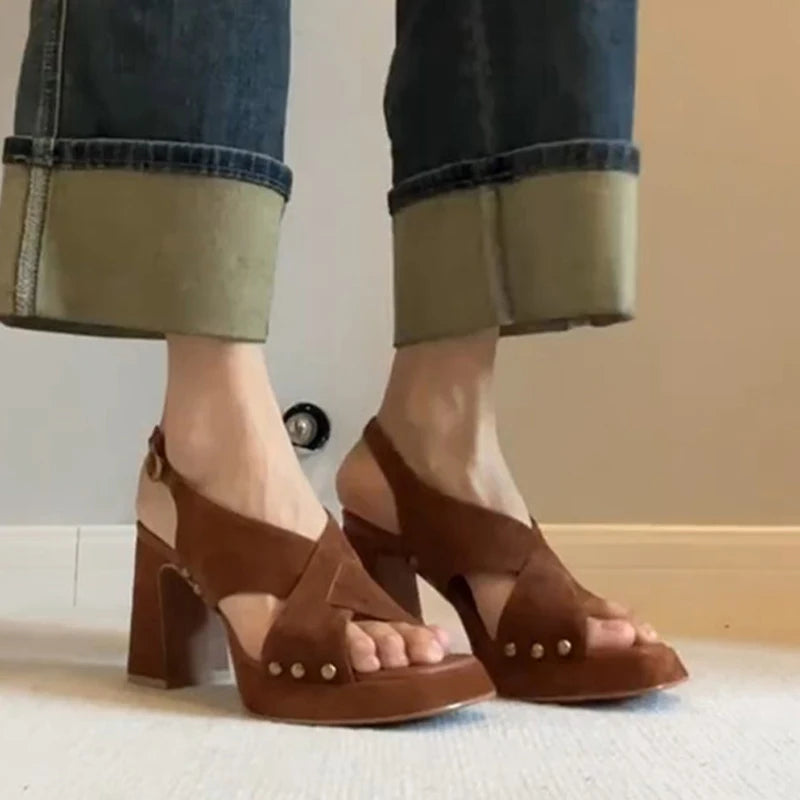 High Heels Women's Sandals Chunky Fashion Shoes Elegant Party Dress Slippers Designer New Retro Luxury Mujer Zapatillas