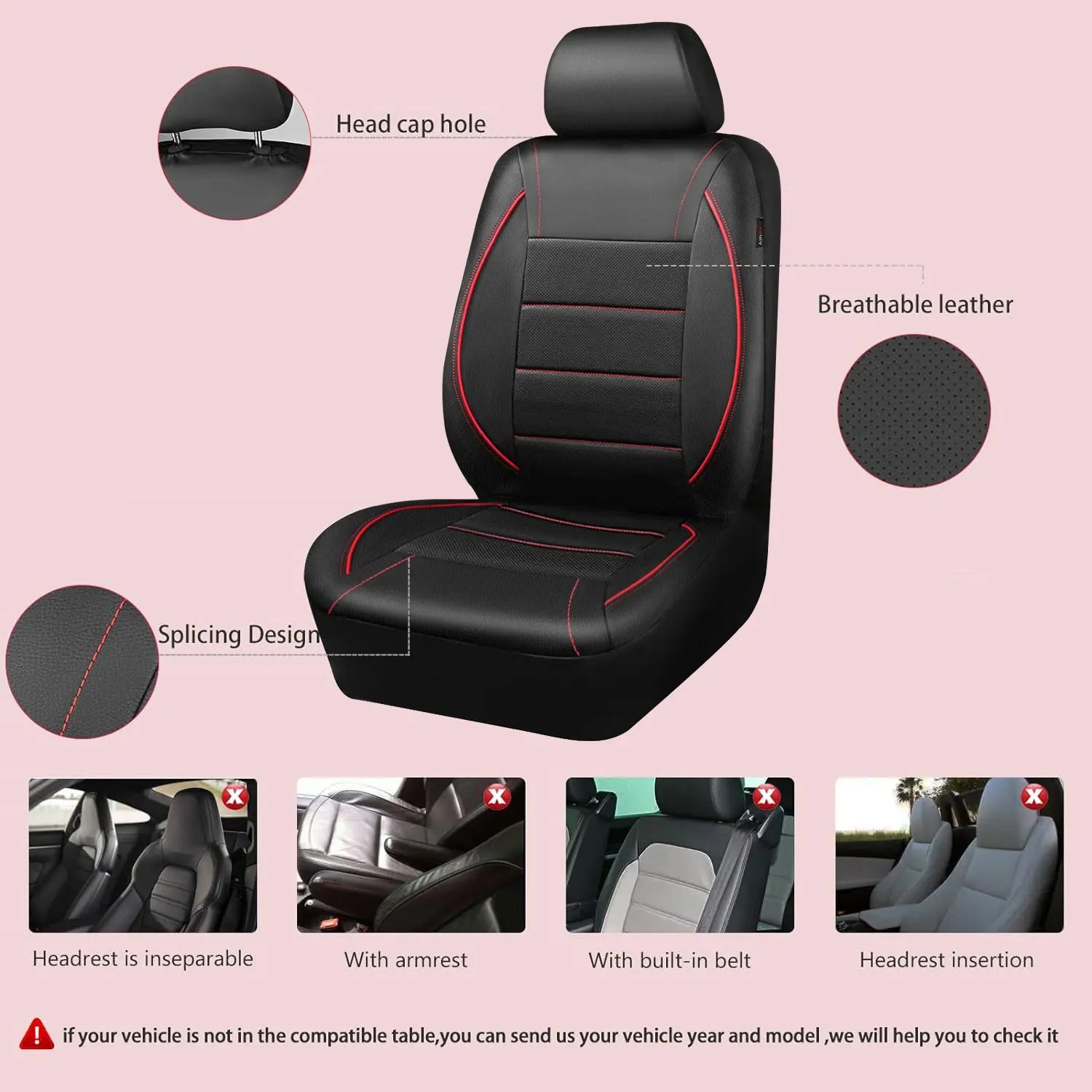 Universal Leather Car Seat Covers Red Simple Waterproof 5 Seat Car Seat Cover