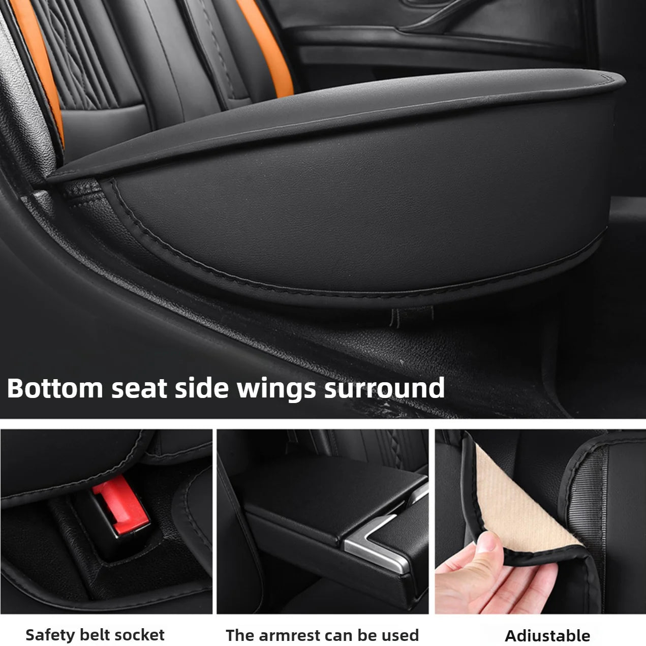 5 Seats PU Leather Car Seat Covers Full Coverage Split Headrest Soft Sponge Filled Comfortable Wear Resistant Non Slip