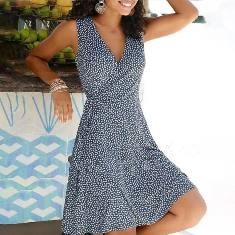 Casual Plus Size Women's Floral Wrap V Neck Midi Dress A Line Swing Cap Sleeve Midi Vestidos De Fiesta
