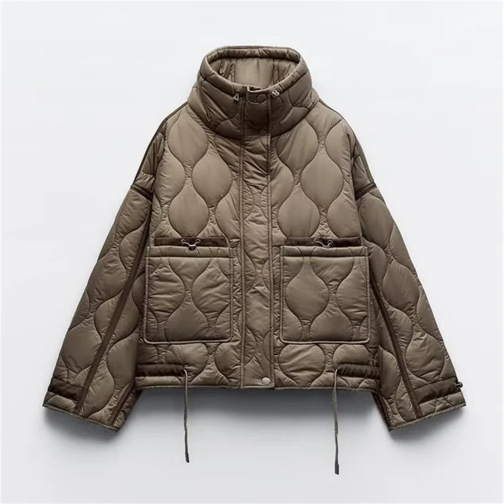 Autumn/Winter New Product Women's New Fashion Loose Pocket Stand up Collar Lightweight Cotton Coat Jacket Coat
