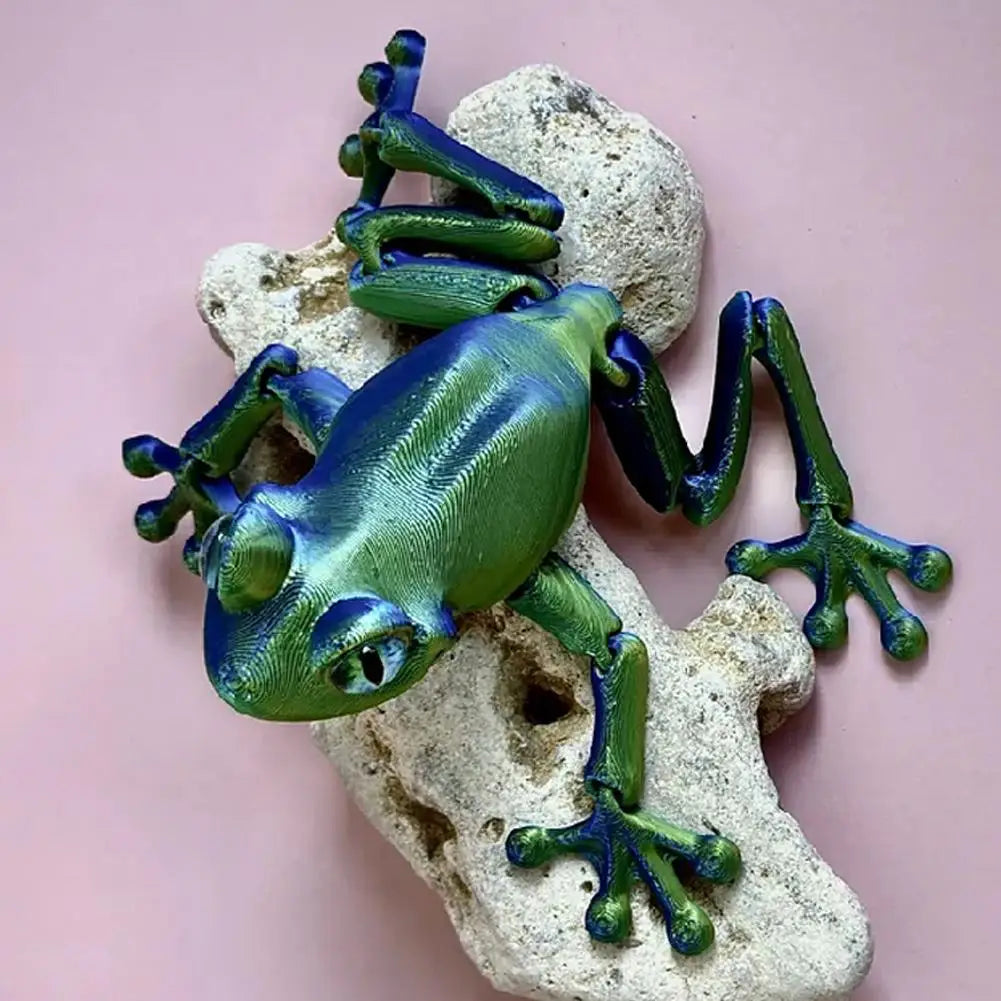 3D Printed Cute Frog Model Multi-joint Movable With Glittering Eyes Simulated Animals Model For Room Decor Accessories Kids Gift