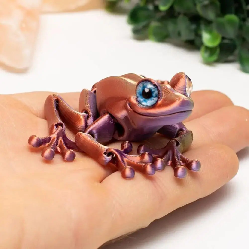 3D Printed Cute Frog Model Multi-joint Movable With Glittering Eyes Simulated Animals Model For Room Decor Accessories Kids Gift