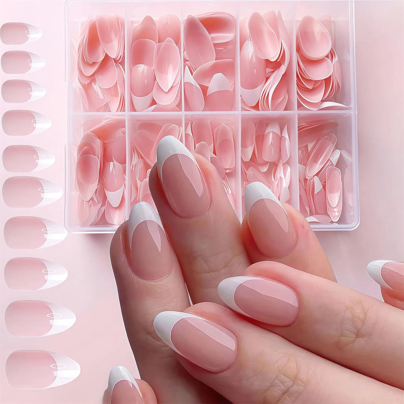 120pcs Almond Press-On Nails | Pink & White French | Acrylic Nail Tips for Girls