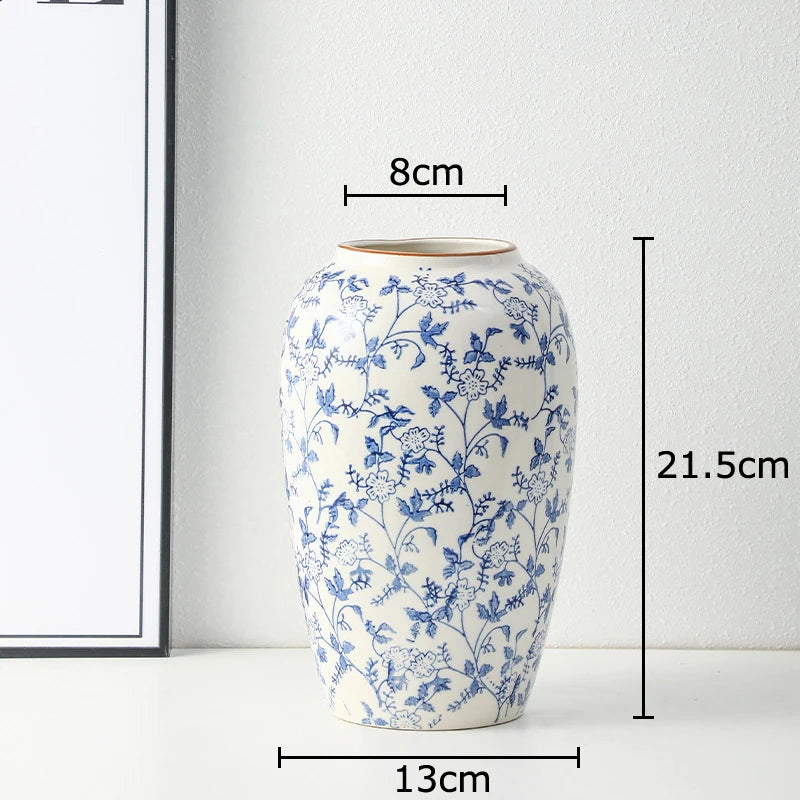 Red and White Porcelain Vase Elegant Classical Flowers Pot