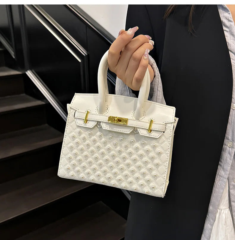 Mini Kelly-Inspired Bag - Women's Heavy Rivet Street Style Handheld Shoulder Crossbody Stylish Versatile