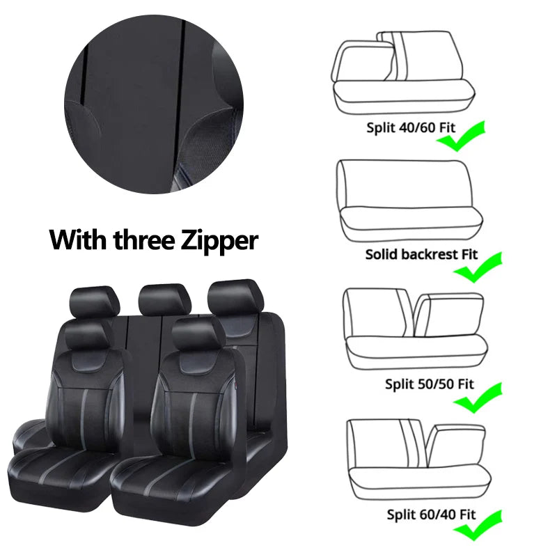 Universal Leather and Mesh Fabric Car Seat Covers Leather Set Fit For Most Car SUV Truck Van Car Accessories Interior