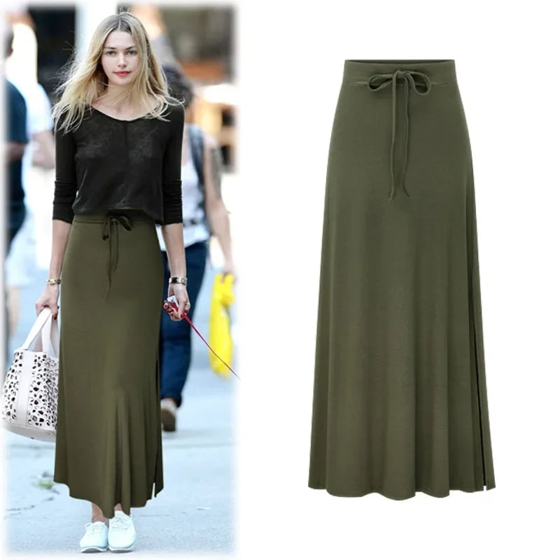 Plus Size Women's Clothing 2025 Fashion Knit Skirt Female High-waisted Long Split A-line Skirt Comforts Women Skirt