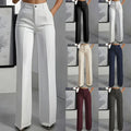 Women's High Waist Dress Pants - Flowy Straight Leg Trousers, Minimalist Office Tailored Pants