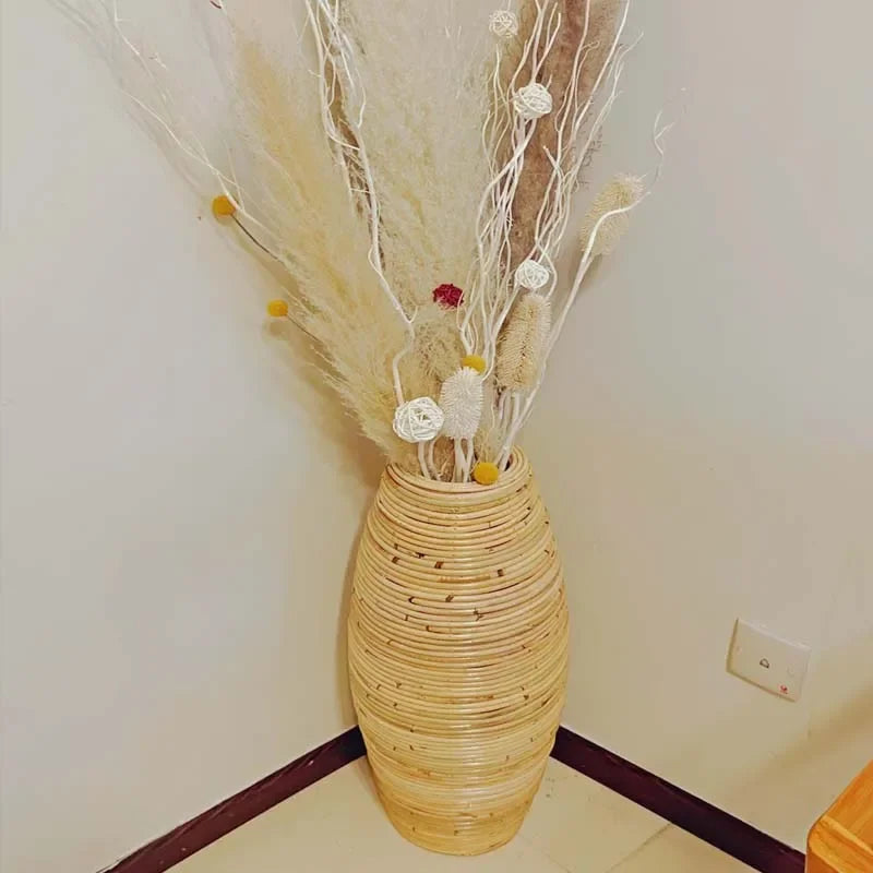 30-40cm Height Indonesian Rattan Vase Handmade Weaving Cane Ins Style Floor Vase Window Decoration Living Room Furnishings