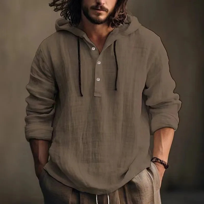 Men's Casual Blouse Cotton Linen Shirt Loose Tops Long Sleeve Tee Shirt Spring Autumn Casual Men's Shirts
