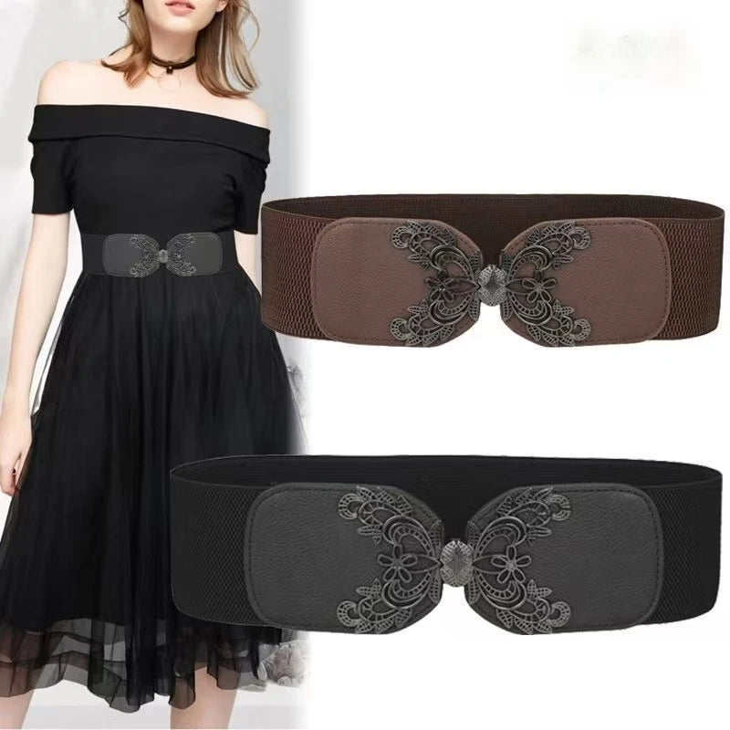 Women's belt with elastic waistband, decorative, simple skirt, versatile elastic coat, fashionable matching, dress, wide belt