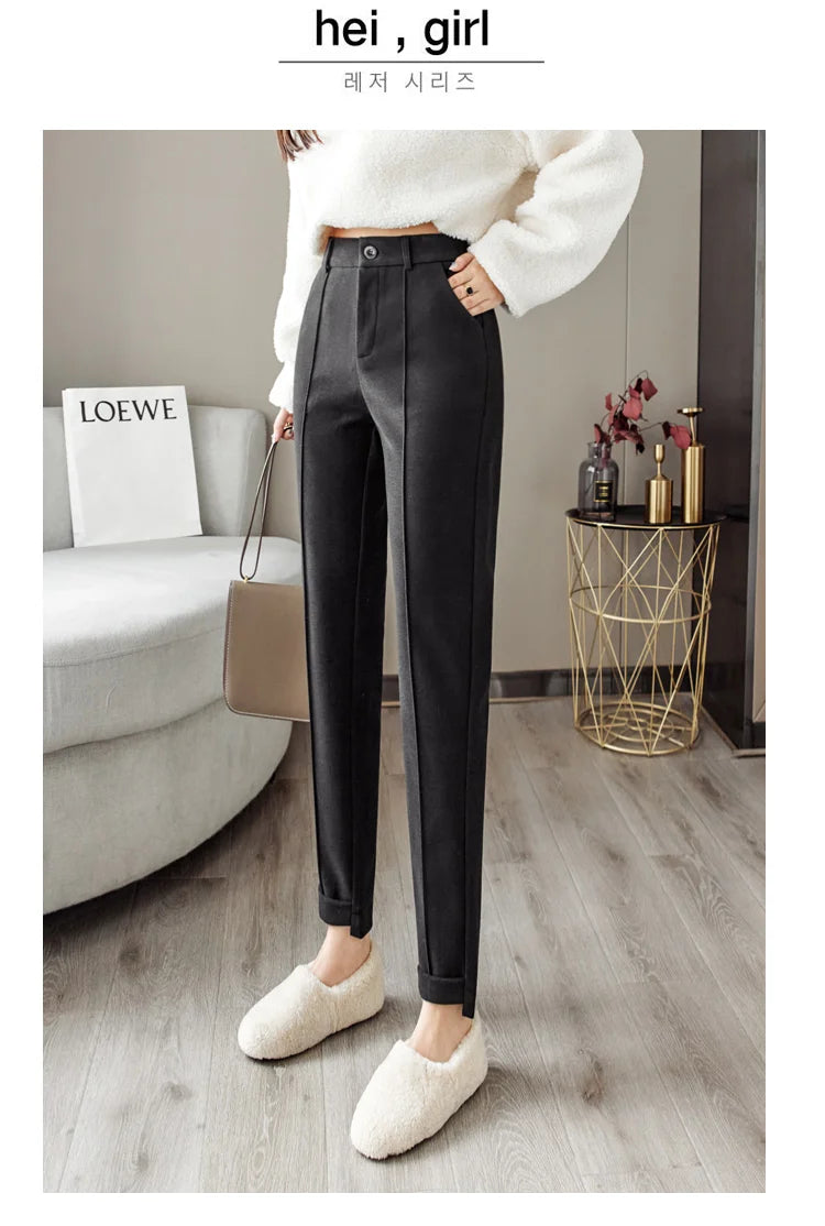 Woolen Pants Women's Harem Pencil Pants High Waist Casual Suit Pants Office Lady Women Trousers Hot Sale