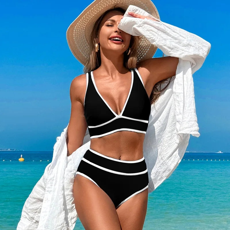 New Swimsuit For Women's Two-piece Bathing Suit Solid Color Beach Wear Push Up Monokini Swim