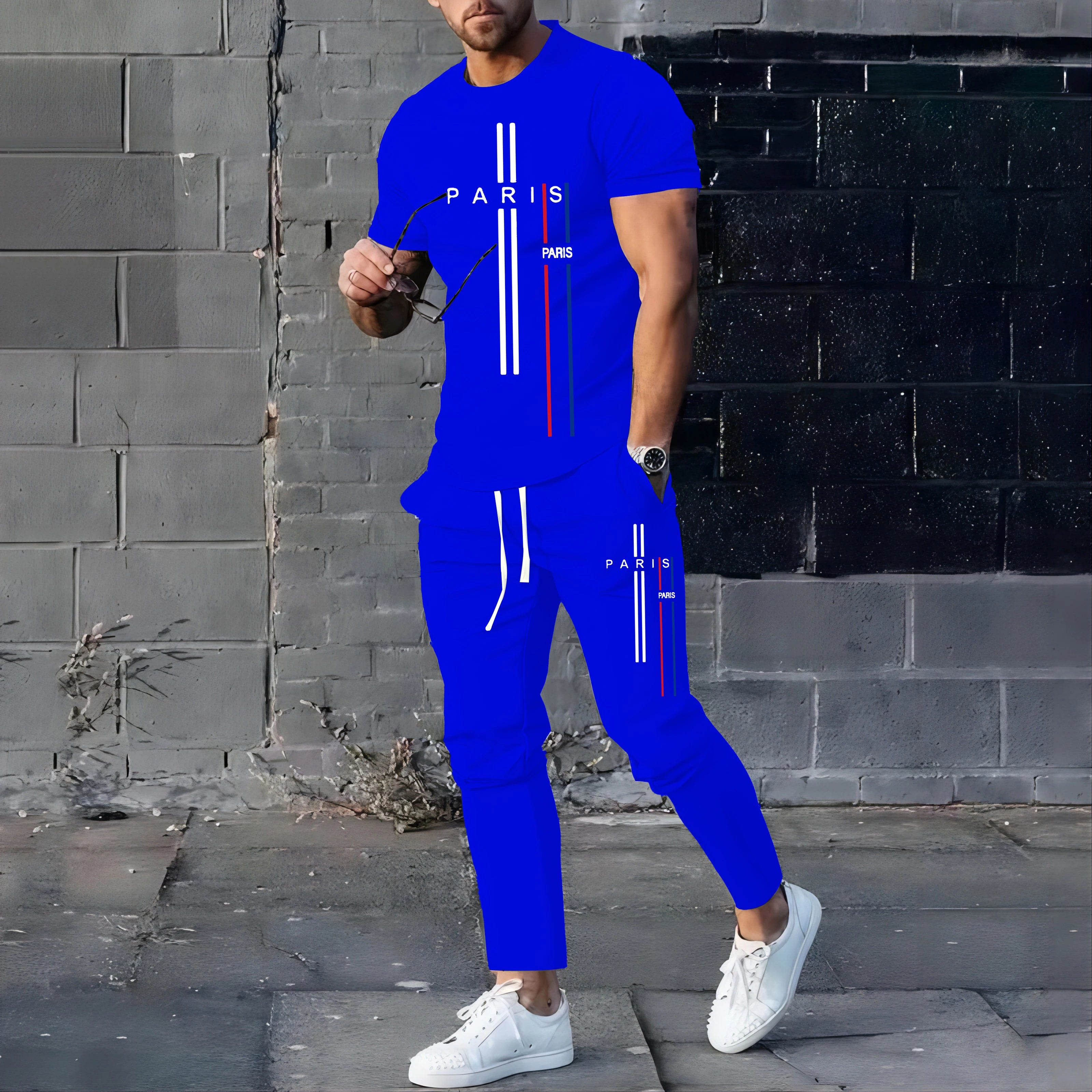 Summer New Fashionable Men's Football Sportswear T-shirt Pants Set Casual Short Sleeve Set Jogging Fitness Clothing