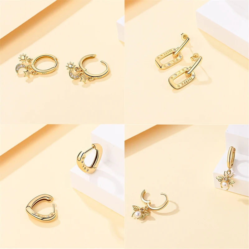 925 Silver Pearl Bee Star Moon Earrings – Trending Fashion Jewelry Gift