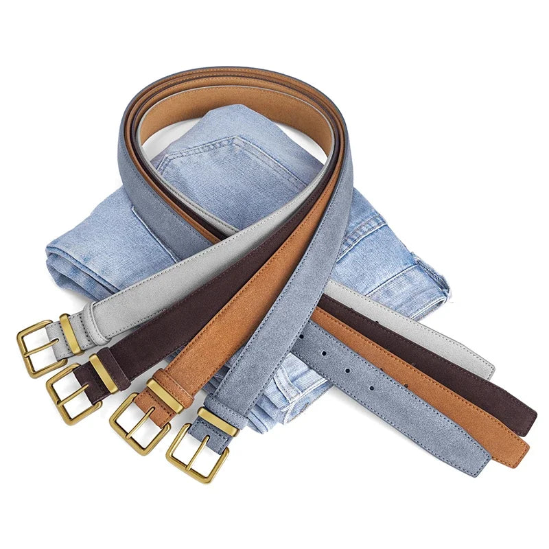 Women's Luxury Suede Cowhide Leather Belt – Gold Buckle Wide Waistband