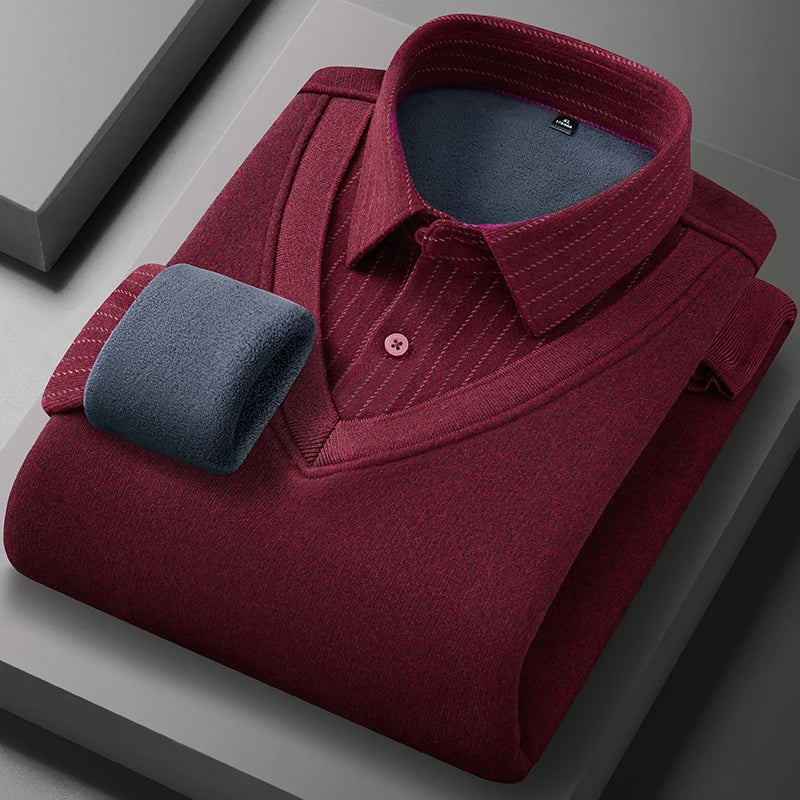 Men's long-sleeved shirt with wool, fleece, thickened, warm, casual, comfortable in winter, versatile and of high quality