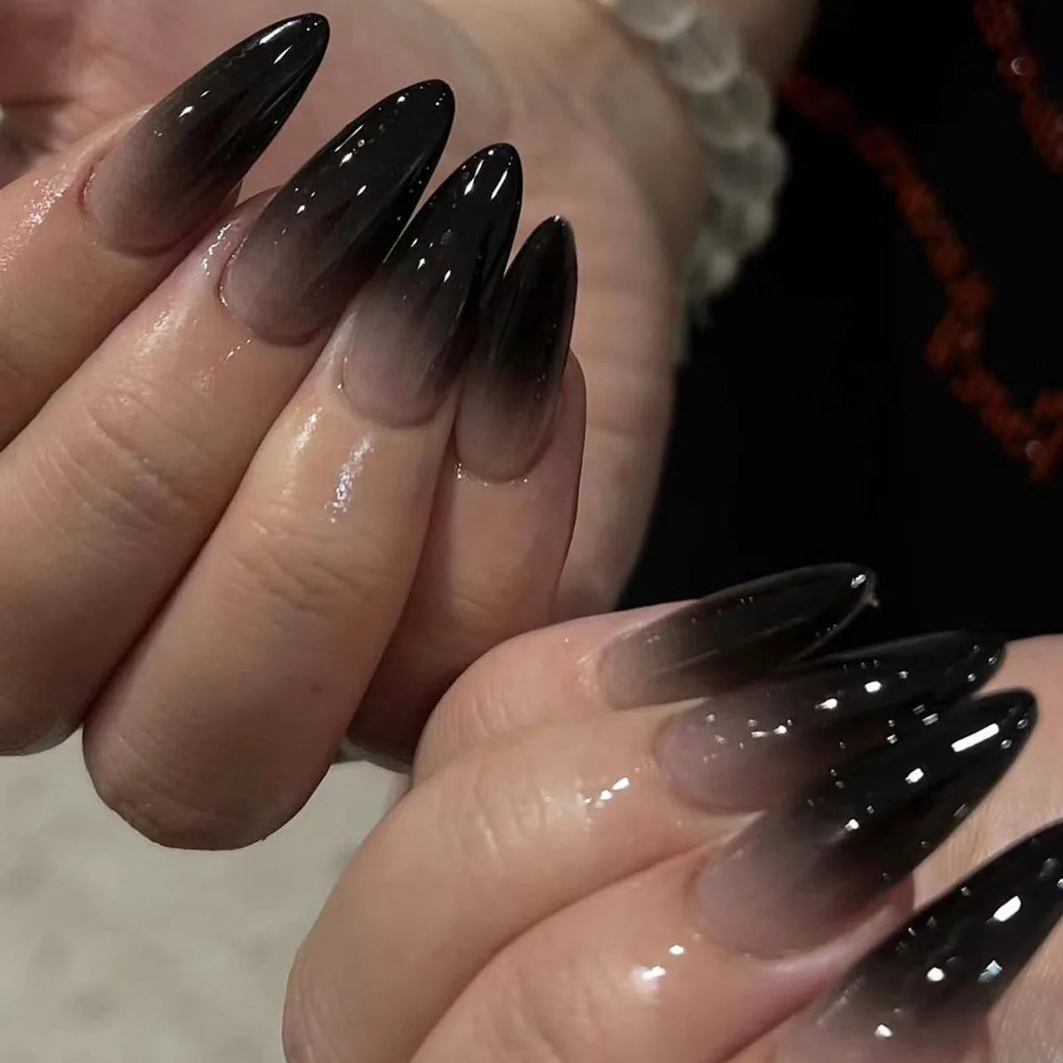 Black Green Long Coffin False Nails Gradient Color Press on Nails Full Cover Ballet Fake Nails Tips for Women Girls DIY Manicure