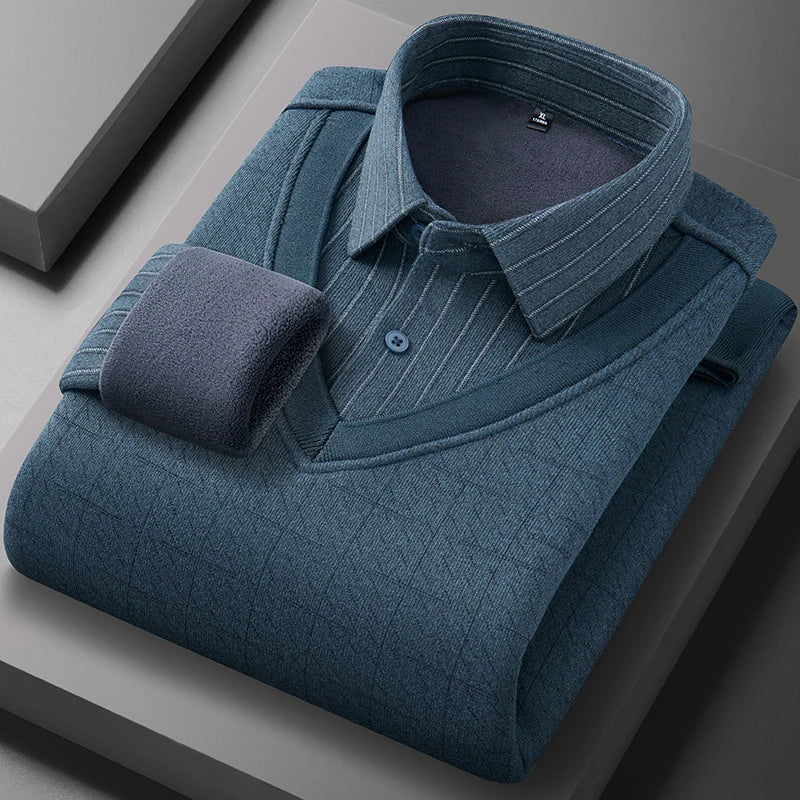 Men's long-sleeved shirt with wool, fleece, thickened, warm, casual, comfortable in winter, versatile and of high quality