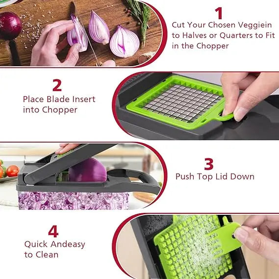 16-in-1 Professional Kitchen Slicer with Cleaver Blade, Multi-Function Food Chopper for Potatoes, Tomatoes, and Vegetables
