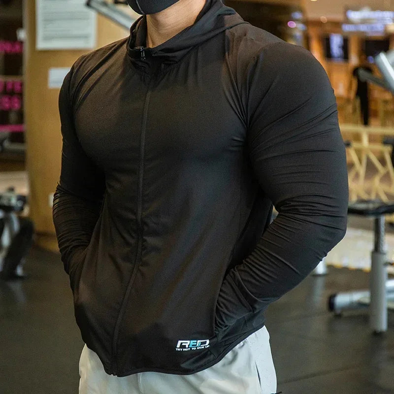 Mens Fitness Tracksuit Running Sport Hoodie Gym Joggers Hooded Outdoor Workout Shirts Tops Clothing Muscle Training Sweatshirt