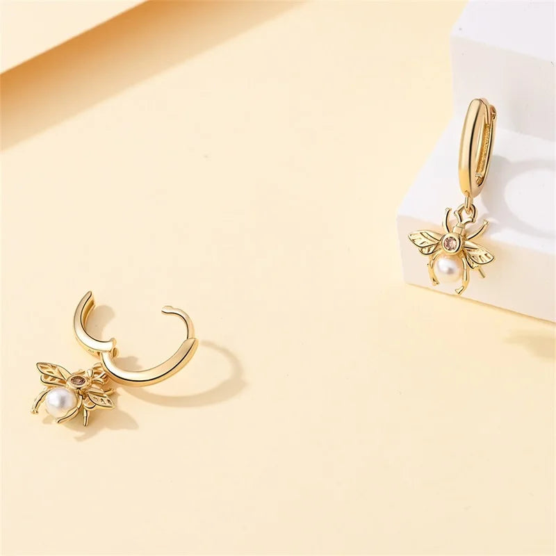925 Silver Pearl Bee Star Moon Earrings – Trending Fashion Jewelry Gift
