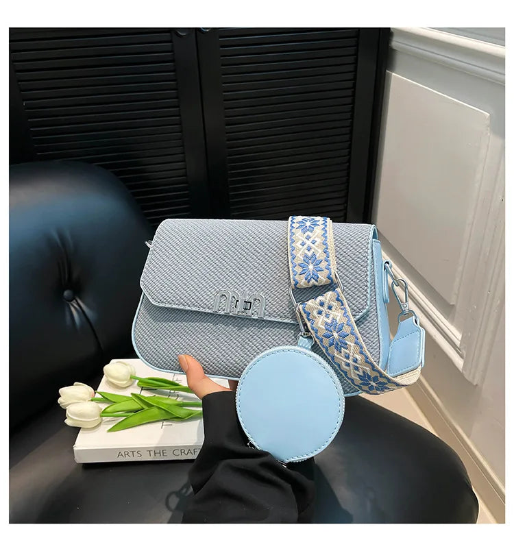 ‌2025 Korean-Style Wide Strap Bag - Crossbody/Shoulder/Handheld Multi-Way Purse, Trendy Small Handbag for Women