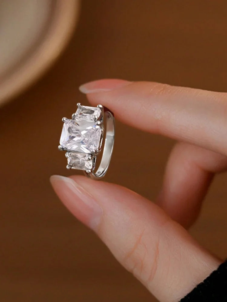 925 Sterling Silver Gorgeous Shiny Rectangle Zircon Ring For Women Engagement Wedding Romantic Luxury High Quality Fine Jewelry